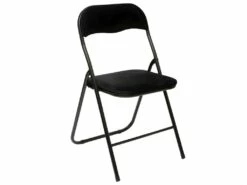 Chaise Pliante Confortable En Métal Et Velours Noir H 79 Cm