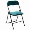 Chaise Pliante Confortable En Métal Et Velours Bleu Canard H 79 Cm