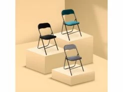 Chaise Pliante Confortable En Métal Et Velours Gris H 79 Cm -mobilier de bureau Shop siege de bureau 22922797