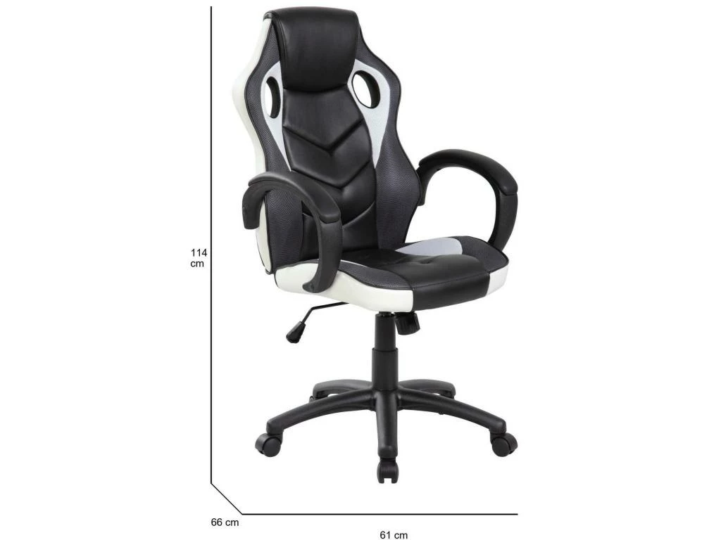 Chaise De Jeu Darlanc, Fauteuil De Jeu Pour Adultes, Chaise De Bureau, 66x61h104/114 Cm, Noir Et Blanc 3 Chaise De Jeu Darlanc, Fauteuil De Jeu Pour Adultes, Chaise De Bureau, 66x61h104/114 Cm, Noir Et Blanc – Image 3