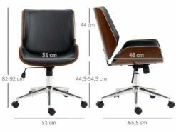 Chaise De Bureau Manager Design Vintage Pivotante Hauteur Réglable Bois Peuplier Acier Chromé Revêtement Mixte Synthétique Tissu Noir -mobilier de bureau Shop siege de bureau 23022015