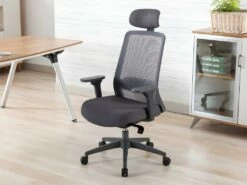Fauteuil De Bureau Ergonomique Professionnel - Avec Têtière - Nylon Et Tissu - Gris - BANKANO