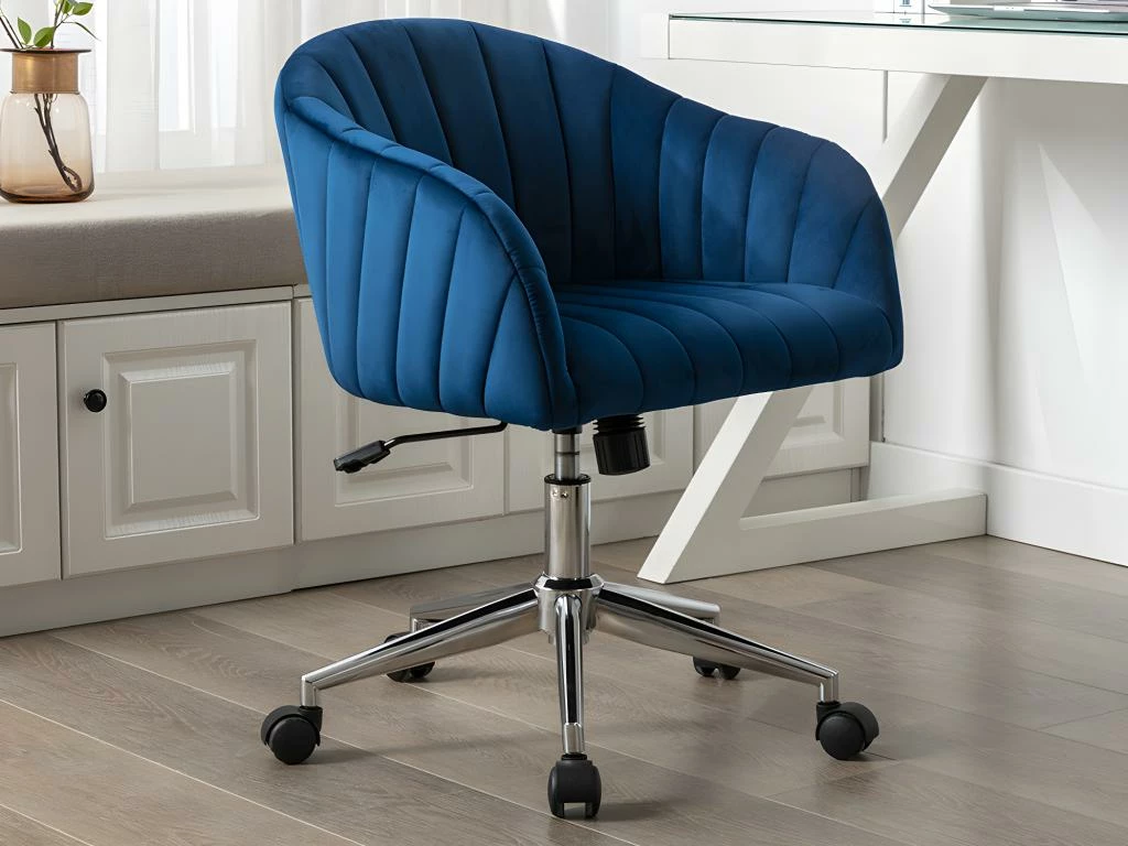 Chaise De Bureau - Velours - Bleu - Hauteur Réglable - TOSILI 2 Chaise De Bureau - Velours - Bleu - Hauteur Réglable - TOSILI – Image 2