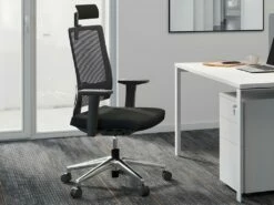 Fauteuil De Bureau Ergonomique Professionnel - Avec Têtière - Tissu - Noir - WALLSTREET