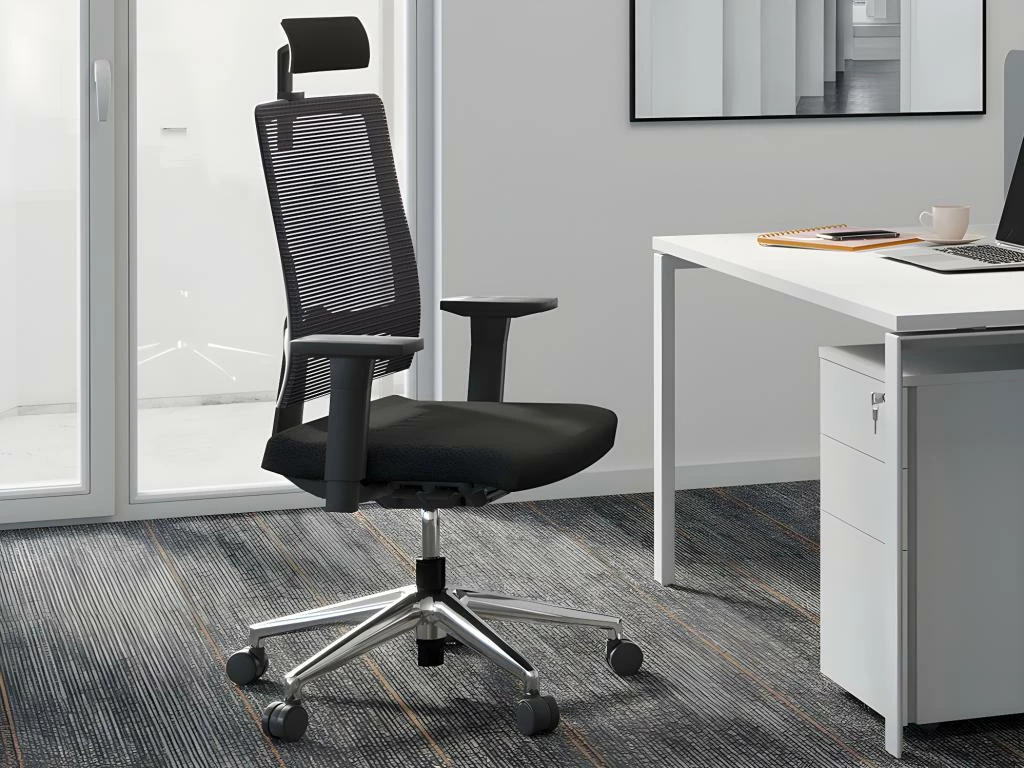 Fauteuil De Bureau Ergonomique Professionnel - Avec Têtière - Tissu - Noir - WALLSTREET 1 Fauteuil De Bureau Ergonomique Professionnel - Avec Têtière - Tissu - Noir - WALLSTREET