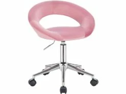 Fauteuil De Bureau Tabouret De Travail à Roulettes Réglables Velours Rose 19_0000107