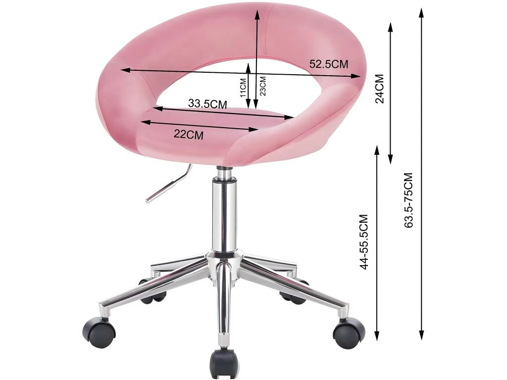 Fauteuil De Bureau Tabouret De Travail à Roulettes Réglables Velours Rose 19_0000107 2 Fauteuil De Bureau Tabouret De Travail à Roulettes Réglables Velours Rose 19_0000107 – Image 2