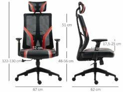 Fauteuil De Bureau Gamer Pivotant - Accoudoirs, Tétière Réglables - Support Lombaire - Revêtement Synthétique Et Polyester Rouge Noir -mobilier de bureau Shop siege de bureau 8952761