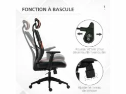 Fauteuil De Bureau Gamer Pivotant - Accoudoirs, Tétière Réglables - Support Lombaire - Revêtement Synthétique Et Polyester Rouge Noir -mobilier de bureau Shop siege de bureau 8952763
