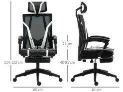 Fauteuil De Bureau Gamer - Pivotant, Inclinable - Support Lombaire, Tétière, Repose-pied Inclus - Revêtement Synthétique Et Polyester Blanc Noir -mobilier de bureau Shop siege de bureau 8952771