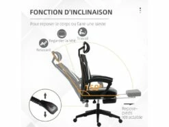Fauteuil De Bureau Gamer - Pivotant, Inclinable - Support Lombaire, Tétière, Repose-pied Inclus - Revêtement Synthétique Et Polyester Blanc Noir -mobilier de bureau Shop siege de bureau 8952775