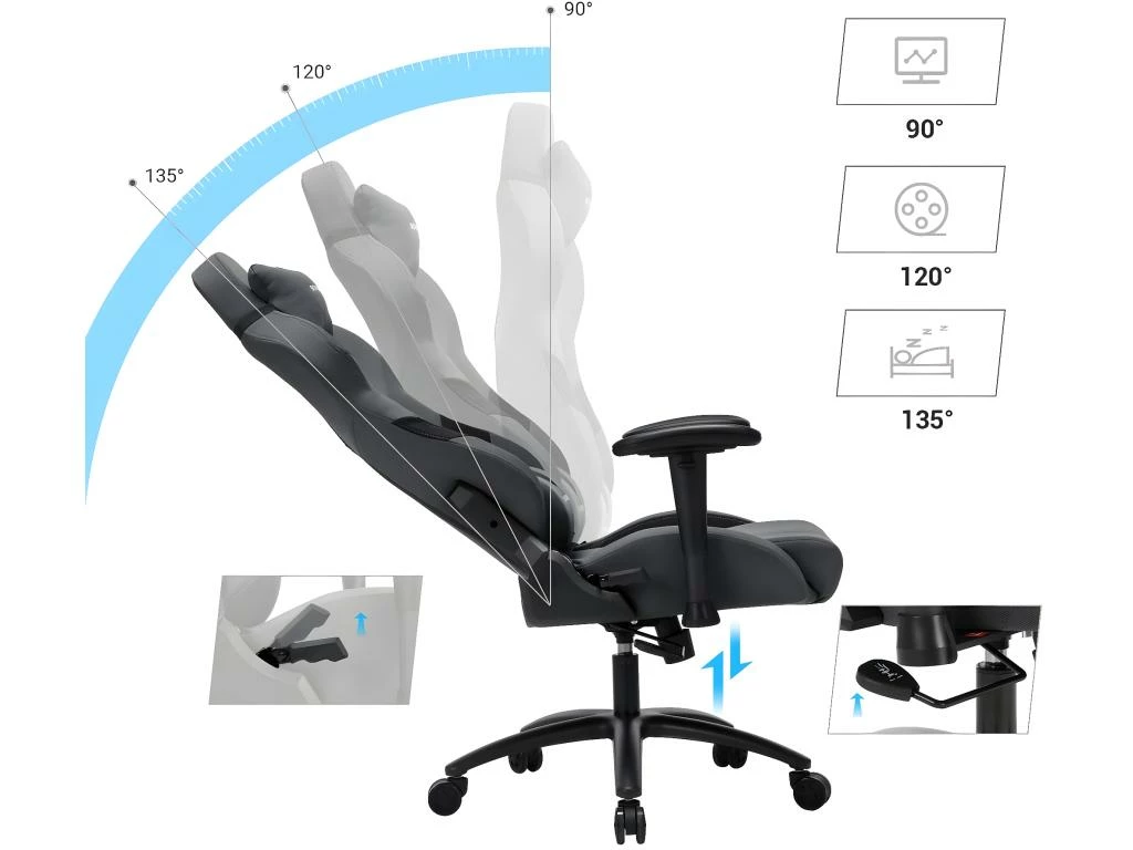 Fauteuil De Bureau Chaise Gaming Gamer Hauteur Réglable Gris Noir 12_0000399 2 Fauteuil De Bureau Chaise Gaming Gamer Hauteur Réglable Gris Noir 12_0000399 – Image 2