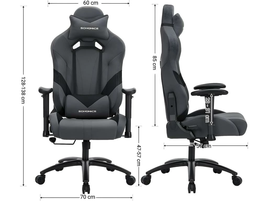 Fauteuil De Bureau Chaise Gaming Gamer Hauteur Réglable Gris Noir 12_0000399 5 Fauteuil De Bureau Chaise Gaming Gamer Hauteur Réglable Gris Noir 12_0000399 – Image 5