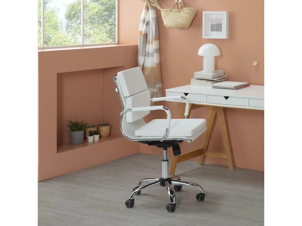 Fauteuil De Bureau Fenix Inclinable Blanc, Cuir Synthétique 1 Fauteuil De Bureau Fenix Inclinable Blanc, Cuir Synthétique