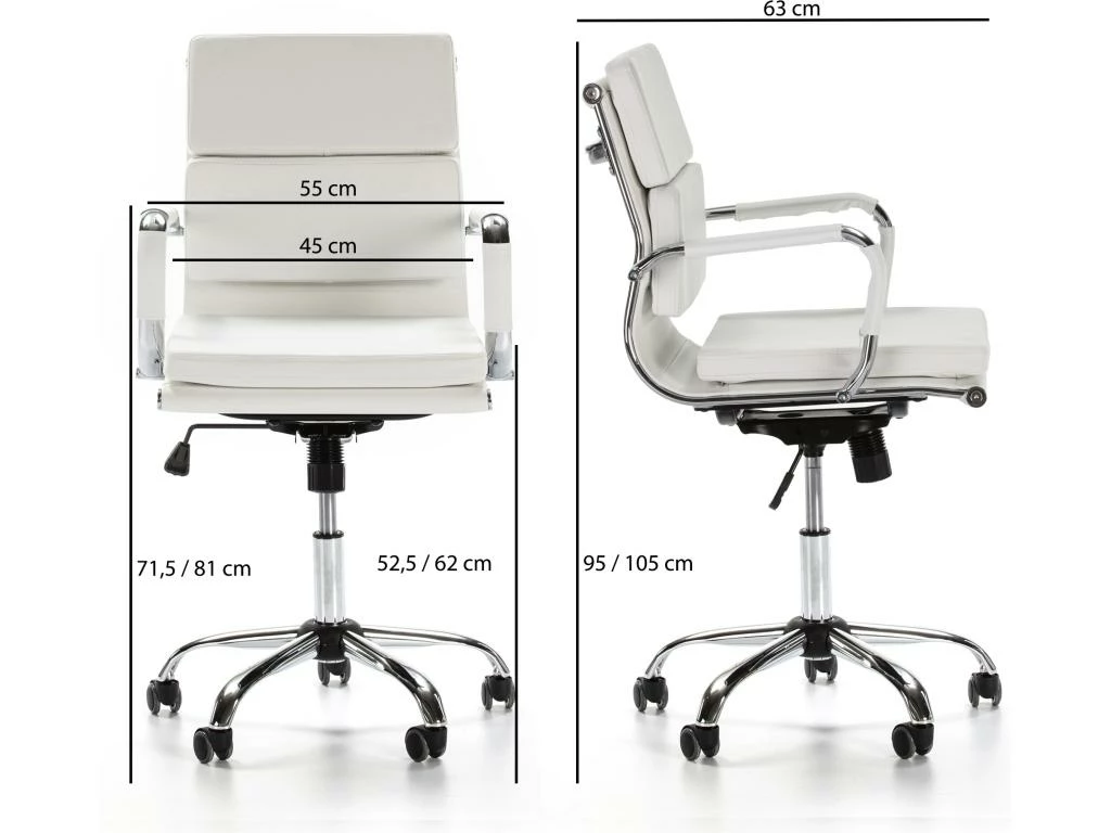 Fauteuil De Bureau Fenix Inclinable Blanc, Cuir Synthétique 5 Fauteuil De Bureau Fenix Inclinable Blanc, Cuir Synthétique – Image 5