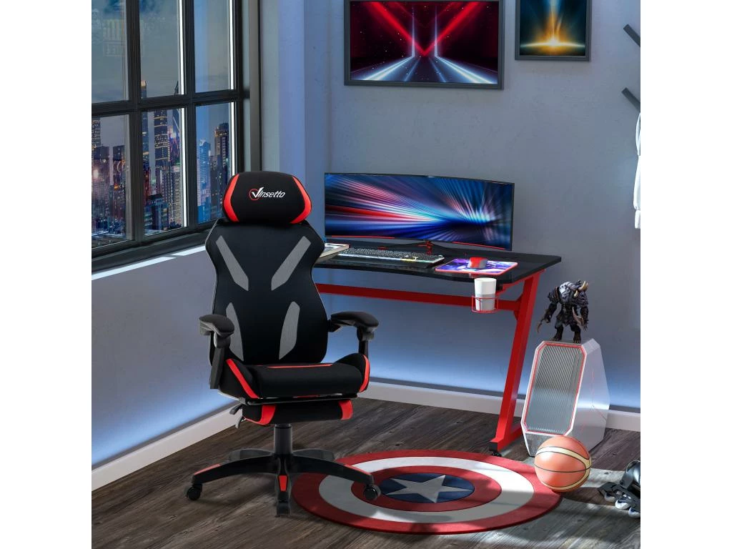 Vinsetto Fauteuil Gaming Chaise Gamer Réglable Pivotant Dossier Inclinable Repose-pied Polyester Rouge Noir 1 Vinsetto Fauteuil Gaming Chaise Gamer Réglable Pivotant Dossier Inclinable Repose-pied Polyester Rouge Noir