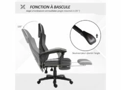 HOMCOM Fauteuil Gaming Chaise Gamer Dossier Et Hauteur Réglable Roulettes Pivotantes Repose-pied Tissu Maille Gris Noir -mobilier de bureau Shop siege de bureau 9550041