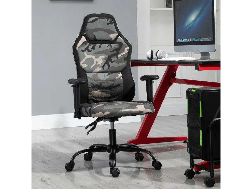 Fauteuil Gaming Militaire - Chaise Gamer - Inclinable, Hauteur Réglable Assise & Accoudoirs, Pivotant - Polyester Noir Vert 1 Fauteuil Gaming Militaire - Chaise Gamer - Inclinable, Hauteur Réglable Assise & Accoudoirs, Pivotant - Polyester Noir Vert
