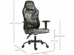 Fauteuil Gaming Militaire - Chaise Gamer - Inclinable, Hauteur Réglable Assise & Accoudoirs, Pivotant - Polyester Noir Vert 7 Fauteuil Gaming Militaire - Chaise Gamer - Inclinable, Hauteur Réglable Assise & Accoudoirs, Pivotant - Polyester Noir Vert -mobilier de bureau Shop siege de bureau 9550109