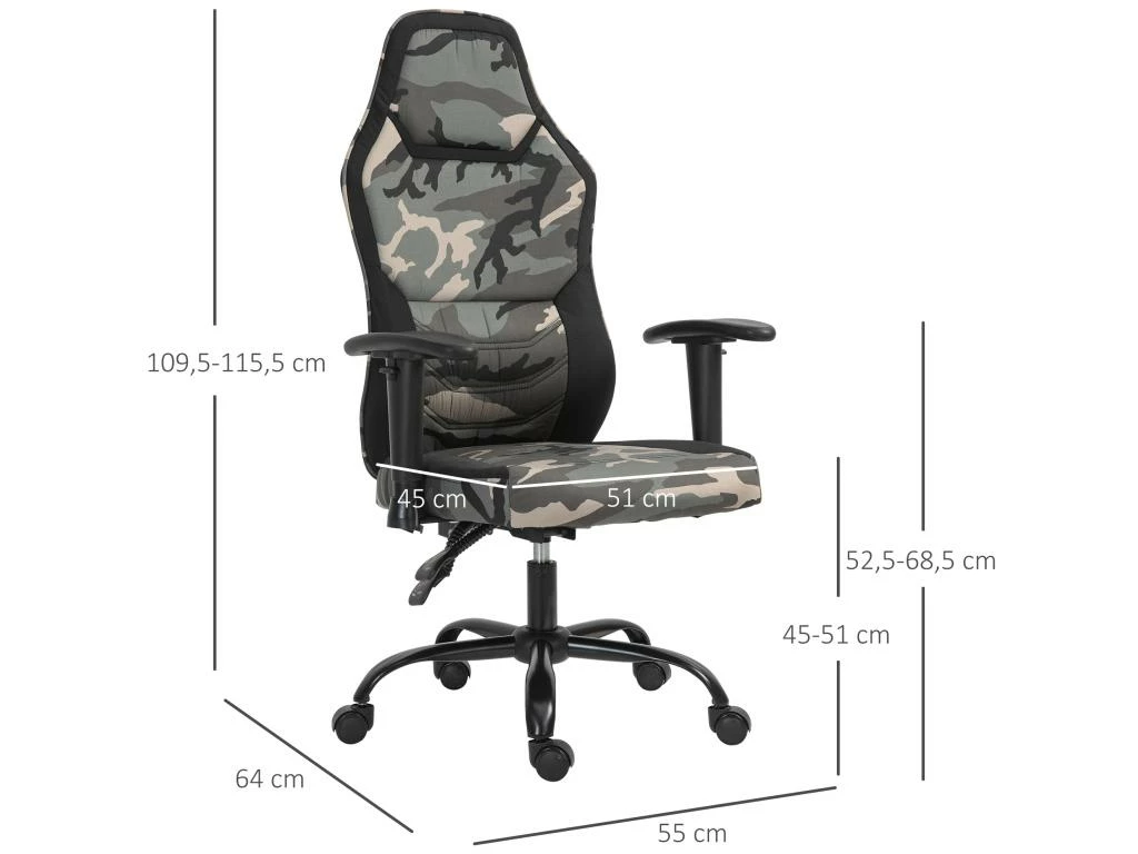 Fauteuil Gaming Militaire - Chaise Gamer - Inclinable, Hauteur Réglable Assise & Accoudoirs, Pivotant - Polyester Noir Vert 3 Fauteuil Gaming Militaire - Chaise Gamer - Inclinable, Hauteur Réglable Assise & Accoudoirs, Pivotant - Polyester Noir Vert – Image 3