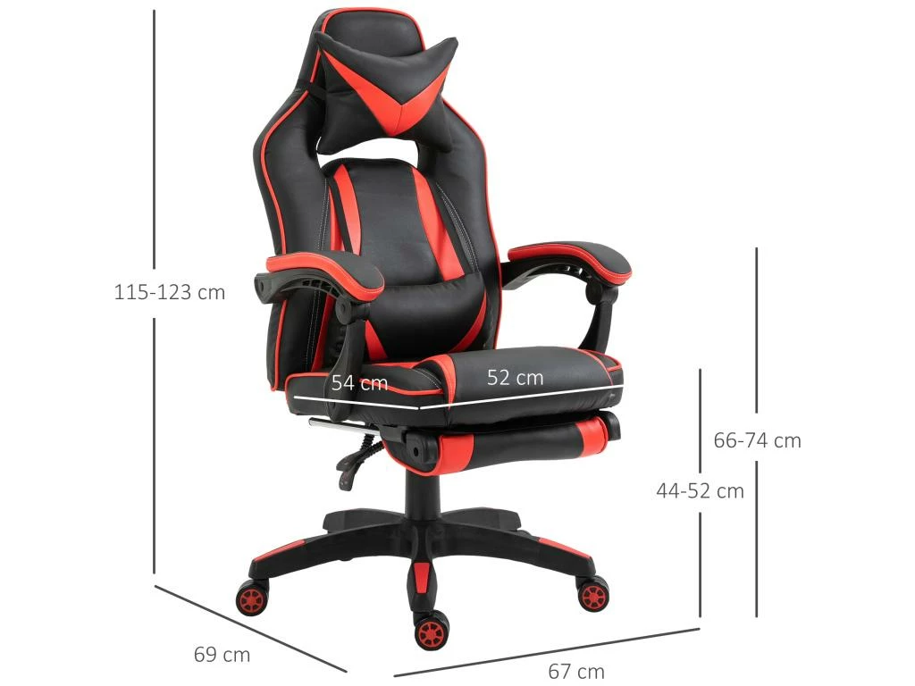 HOMCOM Fauteuil Gamer Grand Confort Fauteuil De Bureau Gamer Pivotant Inclinable Avec Coussins Et Repose-pieds Revêtement Synthétique Noir Rouge 3 HOMCOM Fauteuil Gamer Grand Confort Fauteuil De Bureau Gamer Pivotant Inclinable Avec Coussins Et Repose-pieds Revêtement Synthétique Noir Rouge – Image 3
