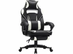 Fauteuil Gamer Chaise Gaming Siège De Bureau Réglable Avec Repose-pieds Télescopique Ergonomique Mécanisme Basculent Appui-tête Support Lombaire Charge 150 Kg Noir Et Blanc 12_0000398