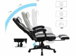 Fauteuil Gamer Chaise Gaming Siège De Bureau Réglable Avec Repose-pieds Télescopique Ergonomique Mécanisme Basculent Appui-tête Support Lombaire Charge 150 Kg Noir Et Blanc 12_0000398 -mobilier de bureau Shop siege de bureau 9550245
