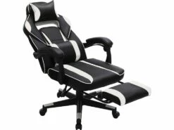 Fauteuil Gamer Chaise Gaming Siège De Bureau Réglable Avec Repose-pieds Télescopique Ergonomique Mécanisme Basculent Appui-tête Support Lombaire Charge 150 Kg Noir Et Blanc 12_0000398 -mobilier de bureau Shop siege de bureau 9550249