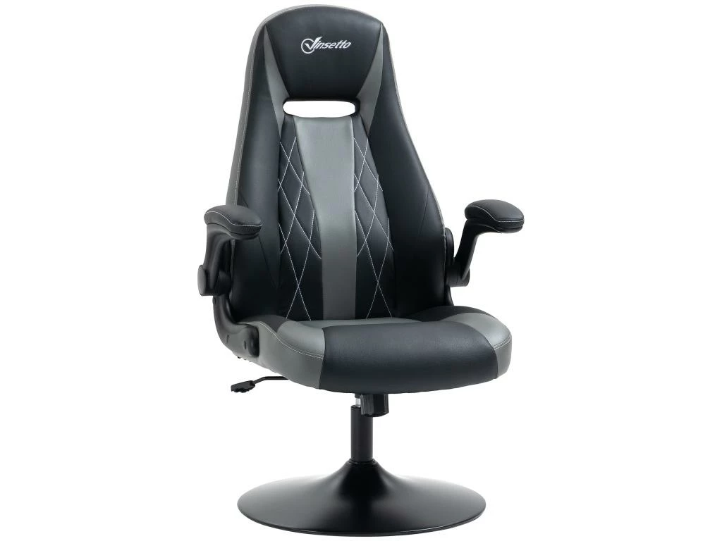 Fauteuil Gaming Base Ronde Métal Pivotante 360° Hauteur Réglable Fonction Dossier Bascule Accoudoirs Relevables PU Gris Noir 2 Fauteuil Gaming Base Ronde Métal Pivotante 360° Hauteur Réglable Fonction Dossier Bascule Accoudoirs Relevables PU Gris Noir – Image 2