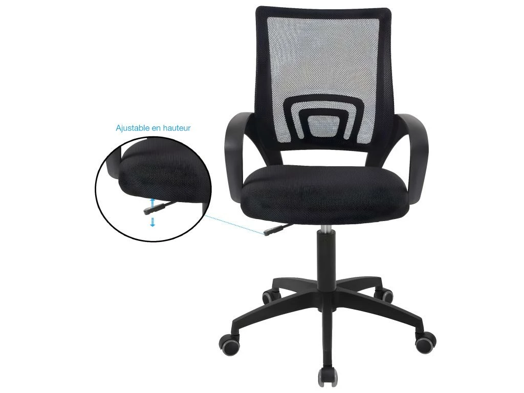 Chaise De Bureau Ergonomique Pivotante Réglable Haut Bas FLAG-E (Noir) 2 Chaise De Bureau Ergonomique Pivotante Réglable Haut Bas FLAG-E (Noir) – Image 2