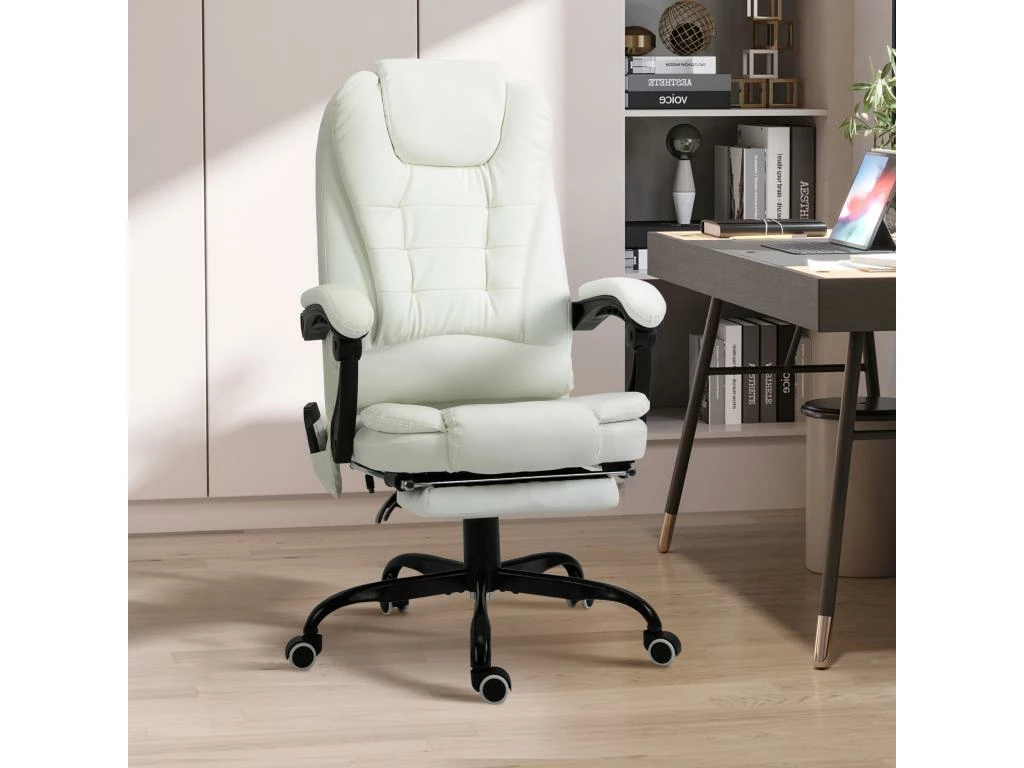 Vinsetto Fauteuil De Bureau Direction Massant Hauteur Réglable Dossier Inclinable Repose-pied + Coussin Lombaires Intégrés Revêtement Synthétique Blanc 1 Vinsetto Fauteuil De Bureau Direction Massant Hauteur Réglable Dossier Inclinable Repose-pied + Coussin Lombaires Intégrés Revêtement Synthétique Blanc