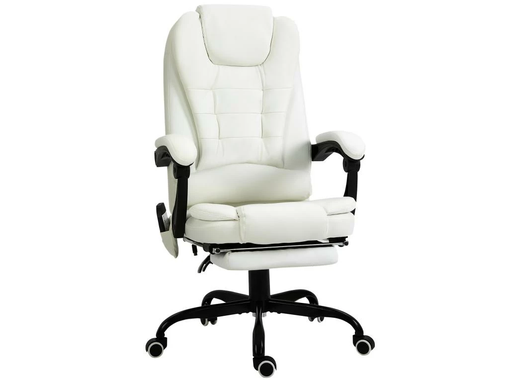 Vinsetto Fauteuil De Bureau Direction Massant Hauteur Réglable Dossier Inclinable Repose-pied + Coussin Lombaires Intégrés Revêtement Synthétique Blanc 2 Vinsetto Fauteuil De Bureau Direction Massant Hauteur Réglable Dossier Inclinable Repose-pied + Coussin Lombaires Intégrés Revêtement Synthétique Blanc – Image 2