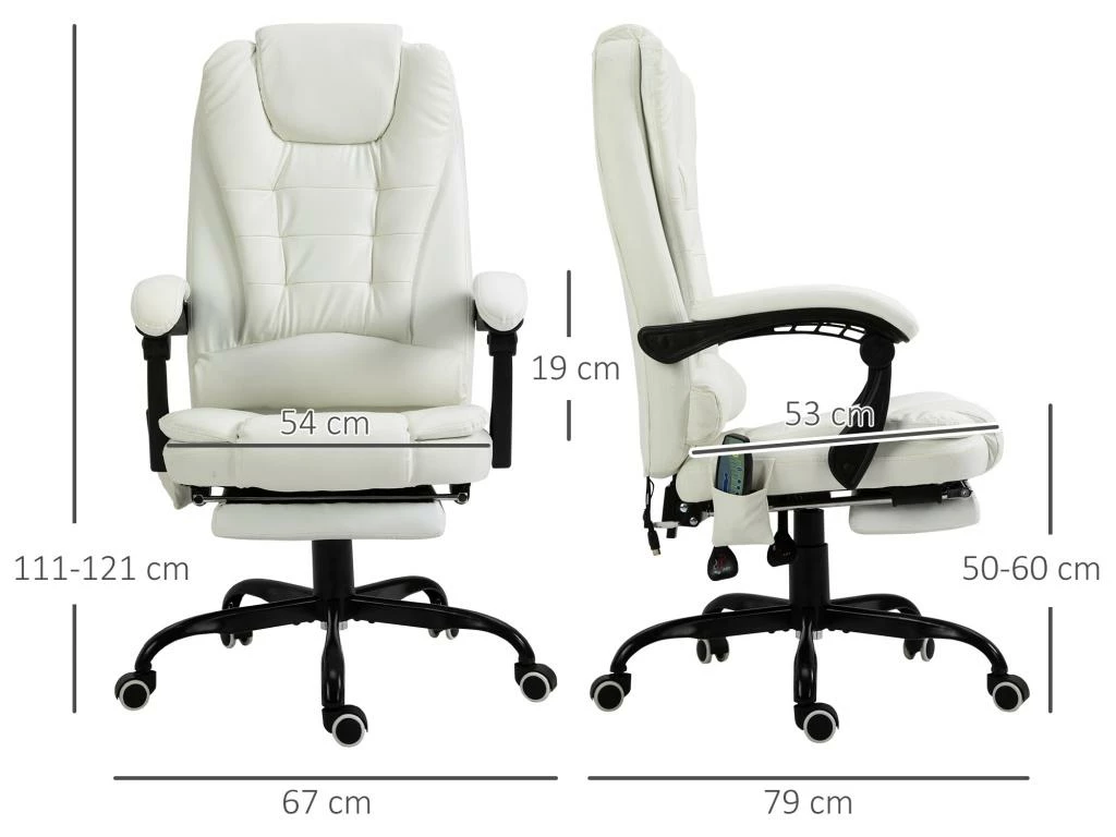 Vinsetto Fauteuil De Bureau Direction Massant Hauteur Réglable Dossier Inclinable Repose-pied + Coussin Lombaires Intégrés Revêtement Synthétique Blanc 3 Vinsetto Fauteuil De Bureau Direction Massant Hauteur Réglable Dossier Inclinable Repose-pied + Coussin Lombaires Intégrés Revêtement Synthétique Blanc – Image 3