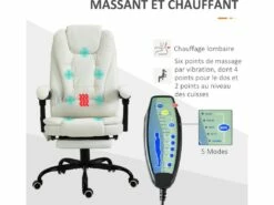 Vinsetto Fauteuil De Bureau Direction Massant Hauteur Réglable Dossier Inclinable Repose-pied + Coussin Lombaires Intégrés Revêtement Synthétique Blanc 8 Vinsetto Fauteuil De Bureau Direction Massant Hauteur Réglable Dossier Inclinable Repose-pied + Coussin Lombaires Intégrés Revêtement Synthétique Blanc -mobilier de bureau Shop siege de bureau 9552889
