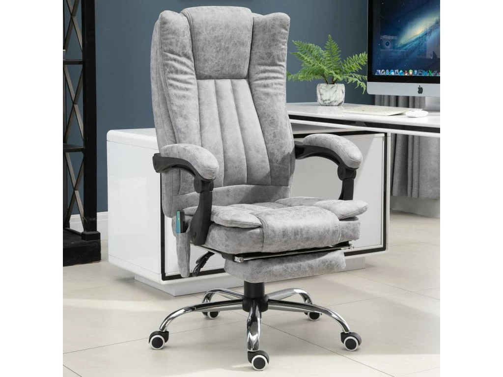 Fauteuil De Bureau Direction Massant Chauffant Hauteur Réglable Dossier Inclinable Repose-pied Revêtement Synthétique Gris 1 Fauteuil De Bureau Direction Massant Chauffant Hauteur Réglable Dossier Inclinable Repose-pied Revêtement Synthétique Gris