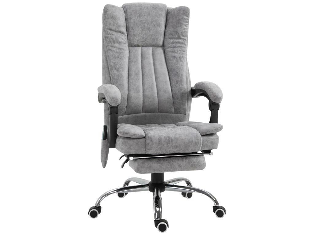 Fauteuil De Bureau Direction Massant Chauffant Hauteur Réglable Dossier Inclinable Repose-pied Revêtement Synthétique Gris 2 Fauteuil De Bureau Direction Massant Chauffant Hauteur Réglable Dossier Inclinable Repose-pied Revêtement Synthétique Gris – Image 2