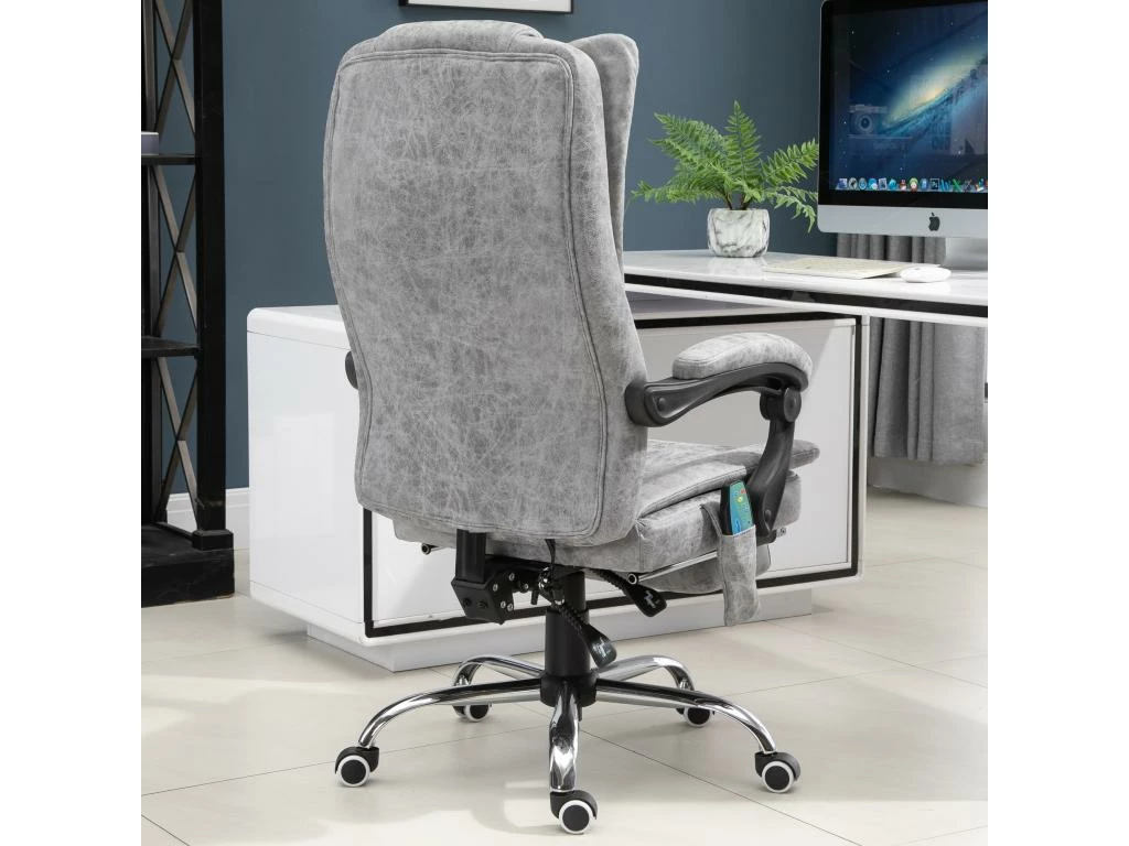 Fauteuil De Bureau Direction Massant Chauffant Hauteur Réglable Dossier Inclinable Repose-pied Revêtement Synthétique Gris 5 Fauteuil De Bureau Direction Massant Chauffant Hauteur Réglable Dossier Inclinable Repose-pied Revêtement Synthétique Gris – Image 5