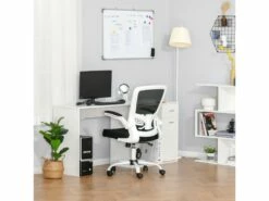 Vinsetto Chaise De Bureau Ergonomique Hauteur Réglable Pivotante 360° Accoudoirs Relevables Tissu Maille Bicolore Noir Blanc