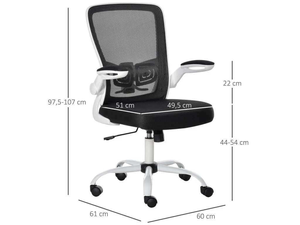 Vinsetto Chaise De Bureau Ergonomique Hauteur Réglable Pivotante 360° Accoudoirs Relevables Tissu Maille Bicolore Noir Blanc 3 Vinsetto Chaise De Bureau Ergonomique Hauteur Réglable Pivotante 360° Accoudoirs Relevables Tissu Maille Bicolore Noir Blanc – Image 3