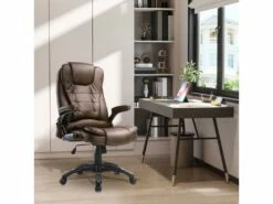 Fauteuil De Bureau Direction Pivotant Massant Chauffant électrique Revêtement Synthétique Chocolat