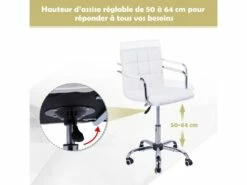 Chaise De Bureau Fauteuil Manager Pivotant Hauteur Réglable Revêtement Synthétique Capitonné Blanc -mobilier de bureau Shop siege de bureau 9553693