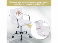 Chaise De Bureau Fauteuil Manager Pivotant Hauteur Réglable Revêtement Synthétique Capitonné Blanc -mobilier de bureau Shop siege de bureau 9553695