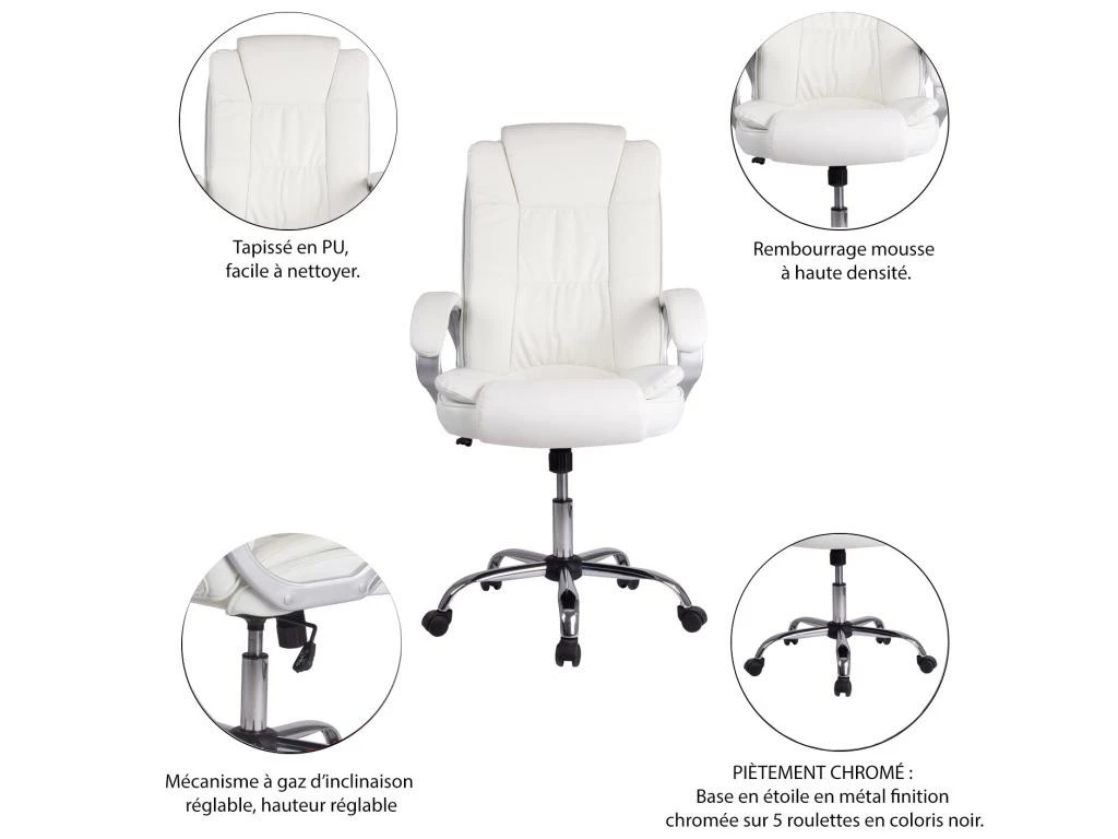 Chaise De Bureau Karen Elevable Et Fauteuil Inclinable En Simili Cuir Blanc 4 Chaise De Bureau Karen Elevable Et Fauteuil Inclinable En Simili Cuir Blanc – Image 4